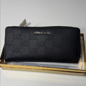Michael Kors Black Logo Zip Wallet